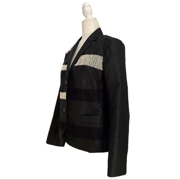 Maiyet Collective Embroidered Blazer Jacket Silk Detailing Black & White - Picture 4 of 9